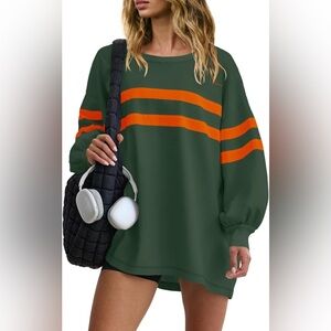 Crewneck Oversized Lantern Sleeve Color Block Sweatshirt